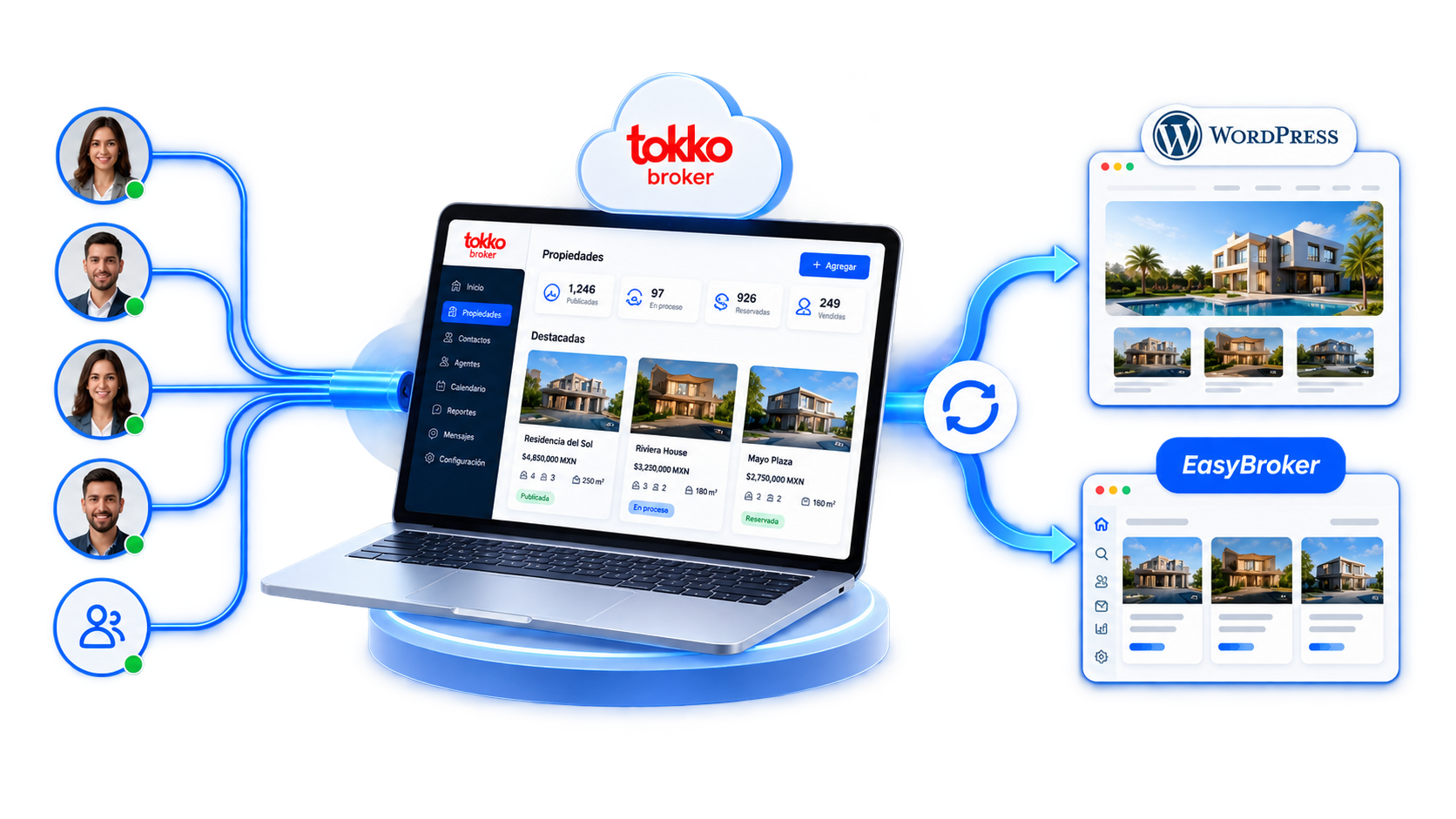 bannervrealestate2.webp Panel de VRealEstate mostrando propiedades sincronizadas desde Tokko Broker y EasyBroker